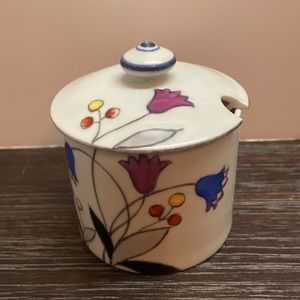 Hand-painted Noritake Sugar Bowl White with Flower Decor